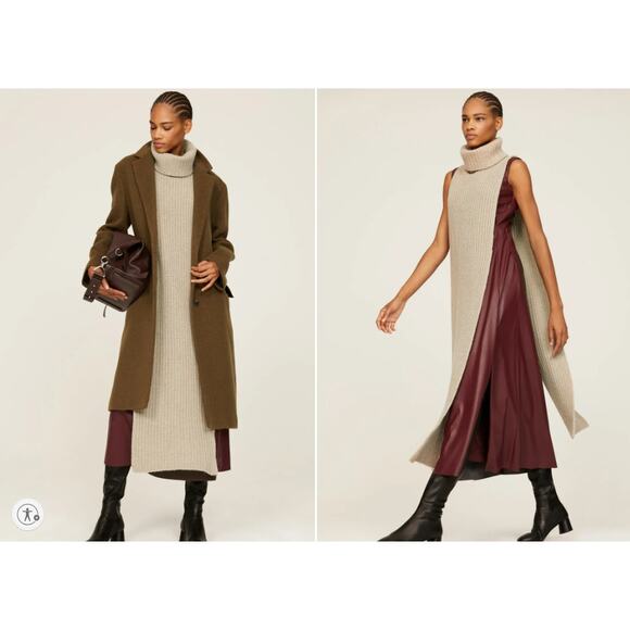 Thakoon Unic Turtleneck Scarf Tunic Cowl 100% Merino Wool One Size Oatmeal NWT - Picture 2 of 8